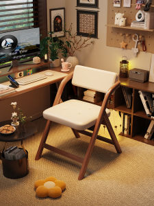 Foldable Wooden Dining Chair Comfortable Office Computer Chair Home Use Backpacking Portable Chair Stackable Desk Stool Bench