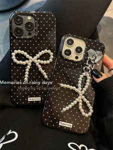 Elegant Butterfly BowDesign Full Coverage Silicone Phone Case for iPhone 15 pro Max 14 pro 12 13 Girls Style dottedBlackCreative Personalized Protection