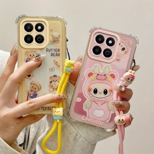 Phone Case Honor X7C Honor 200 Smart 5G Cute Painted Cartoon Casing with Dolls Lanyard Four Corner Shock-absorbing Lens Protection Silicone Soft Back Cover