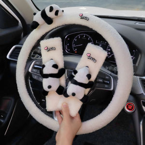 New Winter Warm Soft Plush Cartoon Panda Car Interior Accessories Car Steering Wheel Cover Handle Cover