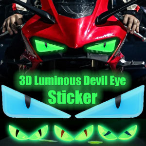 5Pairs Cool 3D Luminous Devil Eyes Car Stickers Angry Cat Eye Motorcycle Headlight Stickers Multifunctional Helmet Decoration Night Reflective Stickers Car Accessories