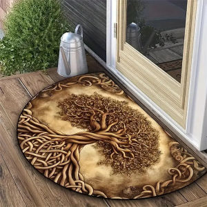 VIKAMA Tree of Life Semicircle Doormat Non Slip Entryway Rug Indoor Outdoor Foyer Floor Mat