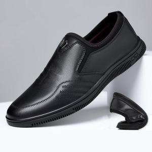 Casual Leather Shoes Mens Slip-On Work Driving Soft Bottom Anti-Slip Breathable Fashion Single Shoes Comfortable round Toe
