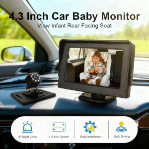 4.3 Inch Car Baby Monitor IR Night Vision Camera for Back Seat & Pet Monitoring Safety for Infants And Kids