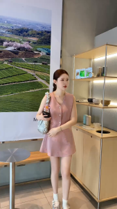 ขาว/ชมพู SLYQ YVES BOW VEST TOP & SKIRT SET เซ็ตเสื้อแขนกุดและกระโปรงปักลาย