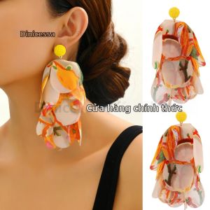 Bohemian Da Báo In Hoa Lớn Tòn Ten Bông Tai Nữ Hợp Thời Trang Sang Trọng Vintage Cổ Tích Tiệc Cưới Phụ Kiện Trang Sức