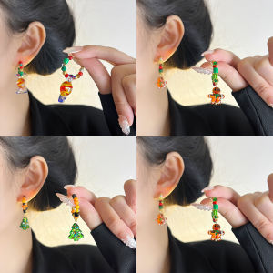 Adorable Cartoon Gingerbread Man Christmas Tree Beaded Earrings Womens Autumn Winter Festive Atmosphere Unique Trendy Ear Jewelry