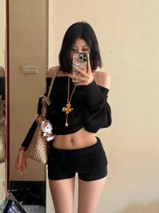 American Retro Flanging Wide Waist Head Silm Elastic Knitting Wool Shorts Hot Pants Low Waist Super Short Shorts Slim Fit