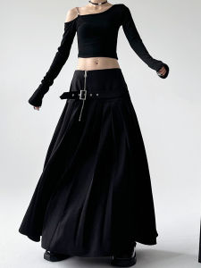 Stylish Flanging Zipper Suit Skirt Female High Waist Slim Looking A- line Pleated Skirt Split Expansion Skirt Umbrella Skirt