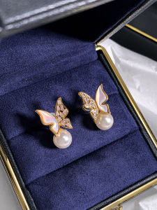 Hoa Tai Ngọc Trai Đính Kim Cương Tự Nhiên Cho Nữ 2024 Phong Cách Mới Sang Trọng Nhẹ Nhàng Trang Sức Tai Độc Đáo Nhỏ Gọn