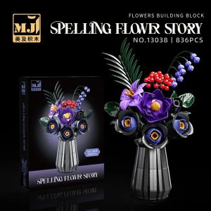 Various Simulation Home Flowers Series Building Blocks Home Desk Plant Decoration Valentines Girl Holiday Gifts