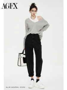 High Waist Black Slim Harlan Denim Jeans Womens Spring Autumn New Loose Slimming Capri High Waist Dad Pants