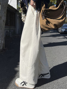 Khaki Corduroy Pants Womens Loose Wide Leg Grandmother Style Trousers Autumn Winter High Waist Straight Cut Casual Pants