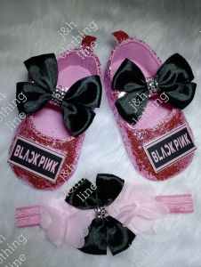 black pink shoes and headdress for 1-2 yrs old(5inches)