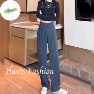 Quần ống rộng Haviss 1 khuy lưng thiết kê cạp cao quần dài culottes suông phong cách Hàn Quốc