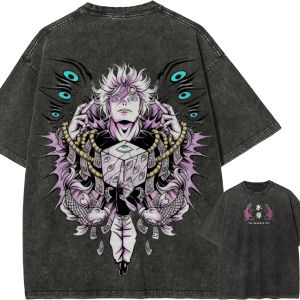 Bandai | The Honored One Gojo Satoru T-Shirt Jujutsu Kaisen Prison Realm Tee Vintage Washed Oversized Anime Graphic Harajuku Men Clothing