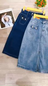 Chân Váy Trơn Jean Cạp Cao Phối Túi Cơ Bản - JMV031461