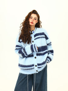 Soft Wild American Retro Knitted Sweater Coat Womens Autumn Winter Loose Striped Lazy Fashion Outerwear Coat Street Style