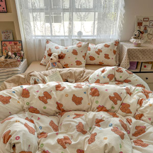 4in1 Soft Bedsheet Set Cartoon Anmial Printed Fittedsheet Sets Bolster Case Pillowcase Queen/King Size