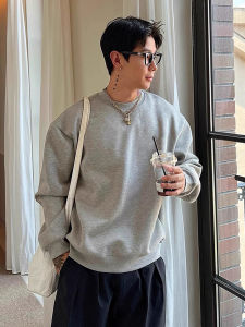 Cleanfit เสื้อยืดคอกลมแขนยาวทรงหลวมสำหรับผู้ชาย เสื้อชั้นในฤดูใบไม้ร่วง สีเทาและสีขาว ทรงบ็อกเซอร์ เสื้อผ้าทำงาน