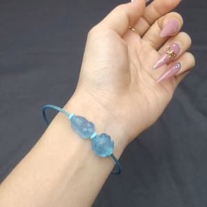 Q910 Vòng cáp hoa mẫu đơn tỳ hưu Aquamarine Thủy và Mộc - Phong Thuỷ TUDO P