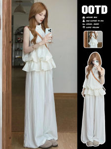 SUSIEYUAN | White Hanging Neck Sleeveless Top Womens Summer 2025 New Lazy Style Whole Set OOTD Casual Wear Polyester Fiber T-Shirt