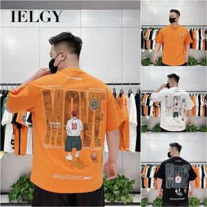 IELGY เสื้อยืดพิมพ์ลายผ้าฝ้ายตัวละครการ์ตูนผู้ชายเสื้อแบบหลวม