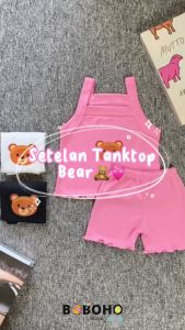 BOBOHO - SETELAN ANAK PEREMPUAN MOTIF BEAR LOKAL / SETELAN CELANA PENDEK TANPA LENGAN LEMBUT DAN NYAMAN MOTIF BEAR GAYA KOREA BAYI BARU MUSIM PANAS