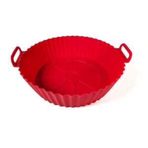 แผ่นรองอบซิลิโคนแบบใช้ซ้ำได้สำหรับหม้อทอดไร้น้ำมัน ทนความร้อนสูง พับได้ เกรดอาหาร พร้อมหูหิ้วสองข้าง