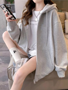 เสื้อสเวตเตอร์คอวีมีฮู้ดผ้าฝ้ายแท้สไตล์เกาหลีสำหรับผู้หญิง ทรงหลวม เสื้อคลุมกันหนาวแบบอเนกประสงค์ ผ้าฝ้ายผสมโพลีเอสเตอร์