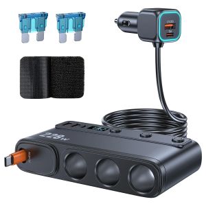 228W 9 in 1 Car Fast Charger Adapter Charge Independent Switches DC Cigarette Outlet PD 3 Socket Cigarette Lighter Splitter