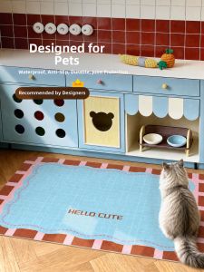 YUNHAOBUYI | Retro Blue Universal Cat and Dog Feeding Mat Waterproof Oil-Resistant Splash-Proof Urine-Resistant Anti-Slip