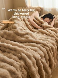 Luxurious Rabbit Fur Blanket Thick Coral Velvet Office Nap Blanket Winter Covering Blanket Sofa Blanket Warmth All Seasons