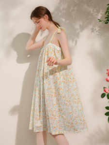 XEXZ | Pure Cotton Floral Print Womens Nightgown Summer Season Combed Cotton Polka Dot Design Sweet Strap Sleepwear Short Skirt