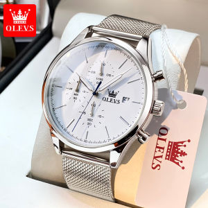 OLEVS 2881 Original Mens Watch Mesh Steel Strap Classic Small Dial Chronograph Calendar Wristwatch Luxury Quartz Watch for Man