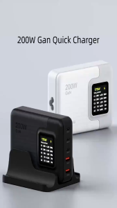 Hagibis 200W USB C Charger 5 Ports PD3.0 100W Type C 65W PPS FCP SCP GaN Desktop Charger With LCD Display Fast Charging Station Laptop Power Adapter For Mac Pro/Air iPad iPhone Samsung Galaxy HUAWEI Mate XiaoMi