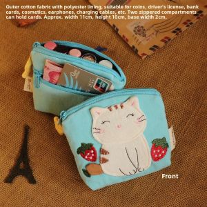 Cute Kitty Coin Purse Two Zipper Layers Multi-Compartment Coin Change Key Lipstick Pack Cloth Bag Girl