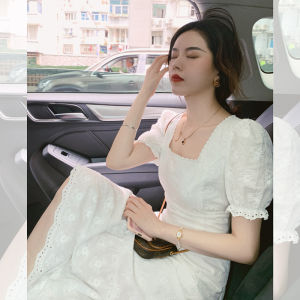 Elegant Summer Long Dress High Waist A-Line Skirt Tea Break Slimming Ankle-Length French Style for Taller Women