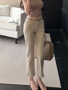 MANMI | Quần Jeans Skinny Màu Khaki Phong Cách Retro
