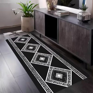 VIKAMA Black White Geometric Patchwork Hallway Runner Floor Mat Anti-slip Entryway Floor Mat Indoor Carpet Home Decoration