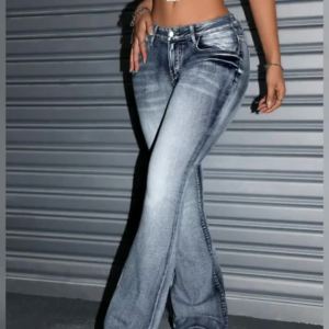 Jeans for Woman Y2k Jeans Low Waist Slim Fit Flare Denim Trousers Vintage Retro Style Stretch Comfort Daily Wear Fashion