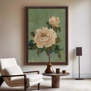 YASISHA | French Vintage Style Art Green Peony Painting