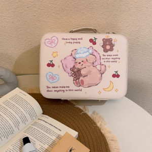 Large Capacity Portable Makeup Bag Cute Handheld Travel Cosmetic Storage Pouch with Mirror for Outdoors Womens Organizer