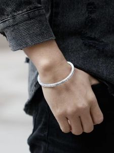 Auspicious Totem Ethnic Style Bracelet Retro Square Carved Totem Cuff Bangle for Men Women Simple Ethnic Style Couple Bracelet Lucky Jewelry