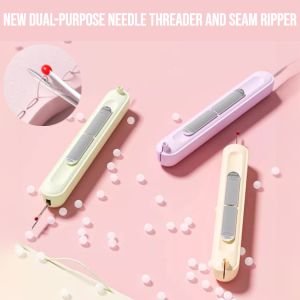 New Dual-Purpose Needle Threader And Seam Ripper Plastic Handle Craft Thread Cutter Automatic Easy Sewing Needle Threader
