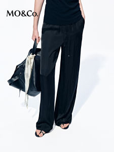 MO&Co. | Silk Texture Satin Drawstring Straight Long Pants
