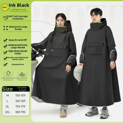 Motorcycle Raincoat For Men Women Waterproof Makapal Heavy Duty Rubberized Rain Coat Double-Layer Sleeves Big Pocket Extended Hem Rainstorm Protection Single One Piece Full Body Poncho Gear For Cycling Hiking Motorcycle Rider Adult Japan Original Unisex