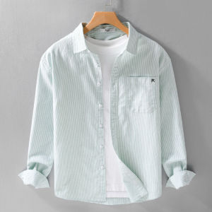 Áo Sơ Mi Nam Mùa Xuân Hè Phong Cách Nhật Bản Sọc Dọc Thêu Cotton Nguyên Chất Rộng Rãi Thường Ngày Oxford Weave