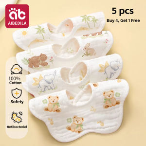 AIBEDILA | 5-Pack Baby Muslin Bandana Bibs Skin-Friendly Soft Cotton Drool Bibs for Teething Boys Girls Breathable Drooling Bibs 4/6 Layers