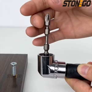 Electric Adjustable 105 Degree Right Angle Screwdriver Tool Set 1/4 Hex Shank/Drill Extension Bit/Angle Driver Adapter S